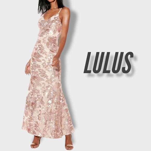 NWT LULUS Love to You Blush Sequin Maxi Dress S - Picture 1 of 10